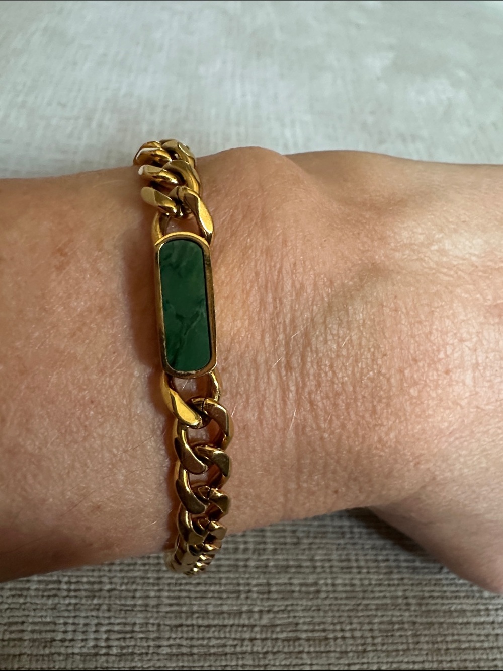 Gold-Tone Rebl Chain Bracelet with Green Stone Accent